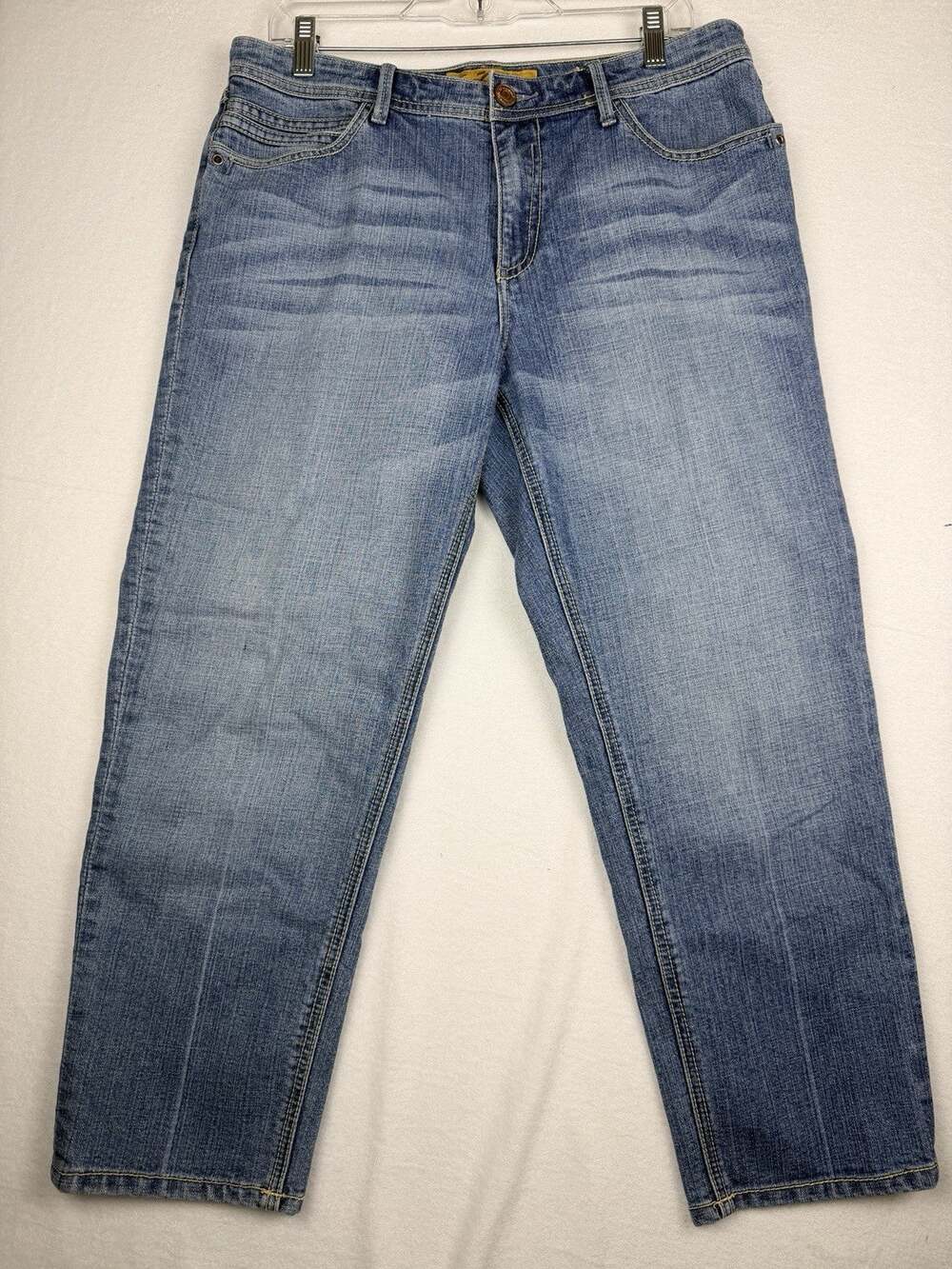 Seven7 Women Jeans 12 Medium Wash Stretch Straight Leg Denim Embroidered
